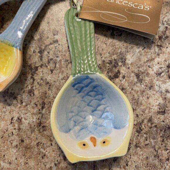 Francescas Owl Measuring Spoons - Ceramic Colorful Owls w/ Measurement Print NWT - Picture 2 of 8